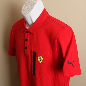 Puma Men's solid red Ferrari raciing short sleeve scuderia style polo Small S